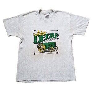 Vintage 90s John Deere Tractor Sz Large Single Stitch USA Made Mens Gray T-Shirt